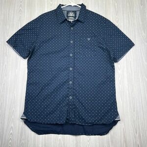 Stitches & Rivets Mens Large Navy Blue Geometric Print Short Sleeve Shirt
